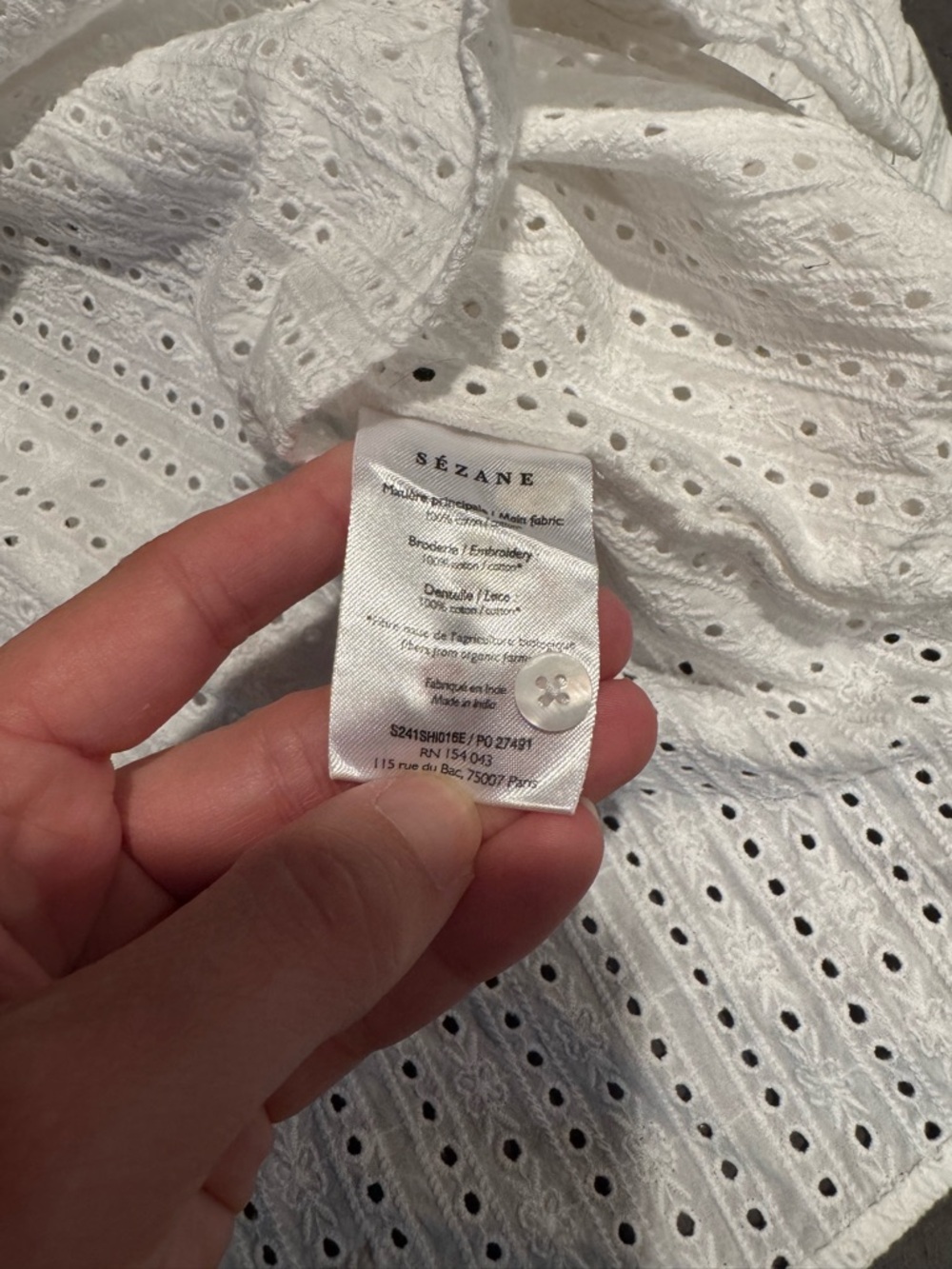 Sezane White Eyelet Lace Embroidered Button-Front Blouse size 36 - Picture 5 of 8